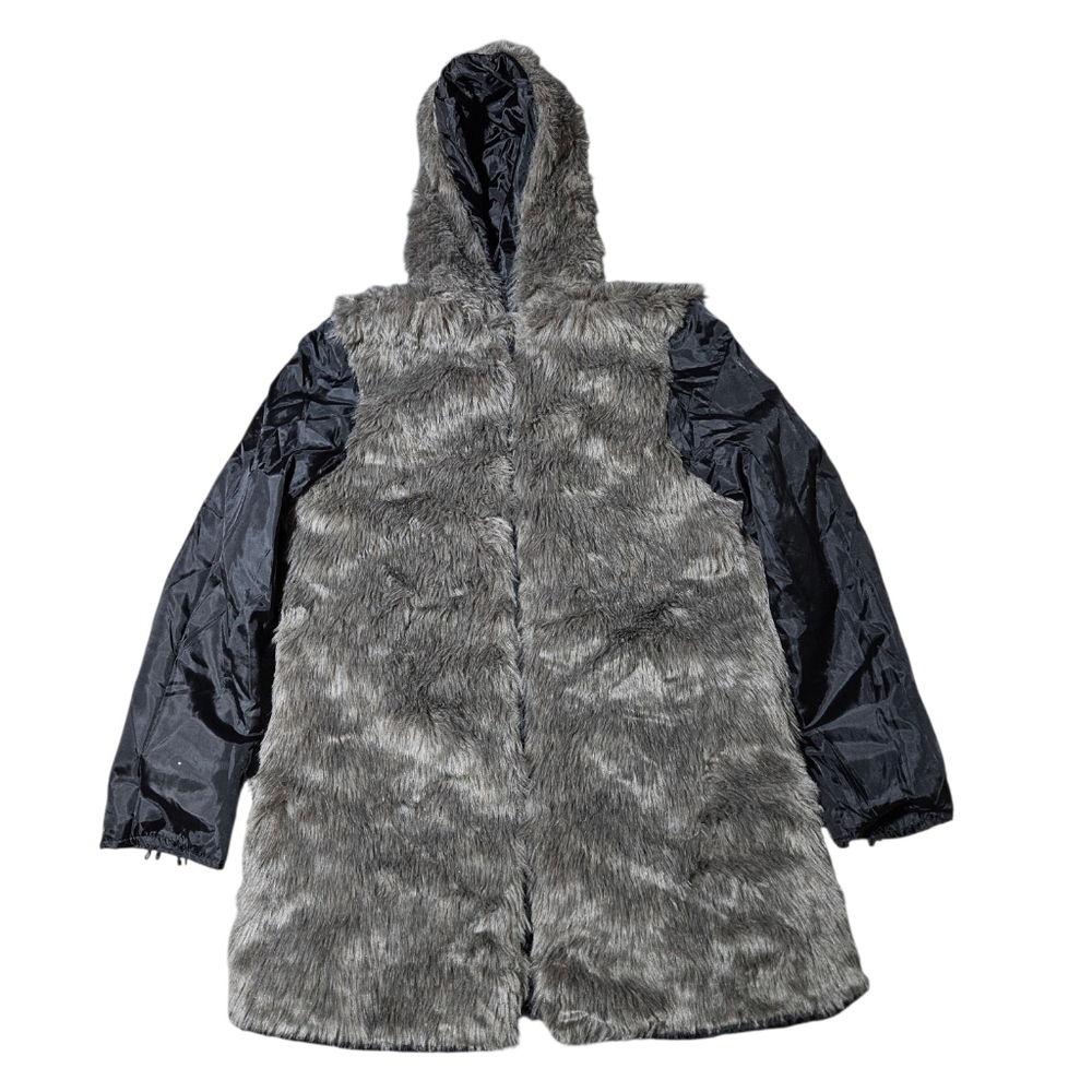 Black Hooded Outerwear Womens L Parka 4 In 1 Removable Liner Reversible Faux Fur - Picture 9 of 14
